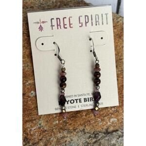 Peyote Bird Sterling Garnet Tiger Eye Copper‎ Earrings J095